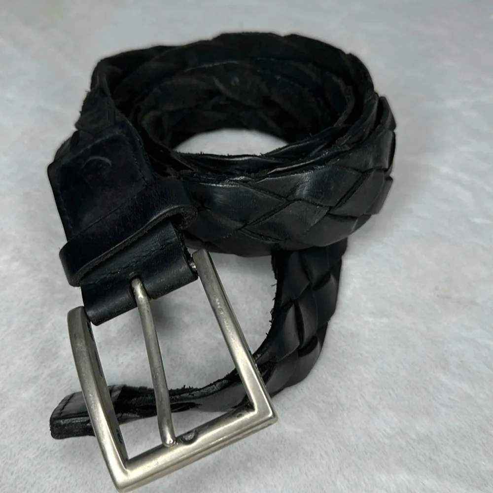 Men’s Black Woven Leather Belt 38